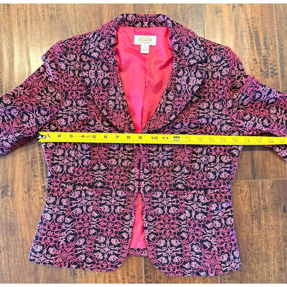 Talbots Blazer Jacket Size 2P Petite Pink Black Patterned 100% Cotton Lined - Picture 4 of 8